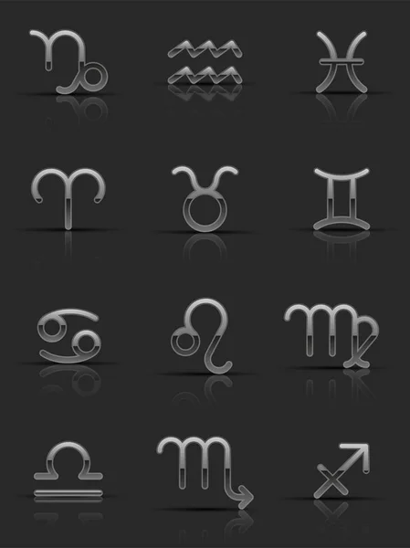 Signos del Zodíaco de Plata. Conjunto de iconos — Vector de stock