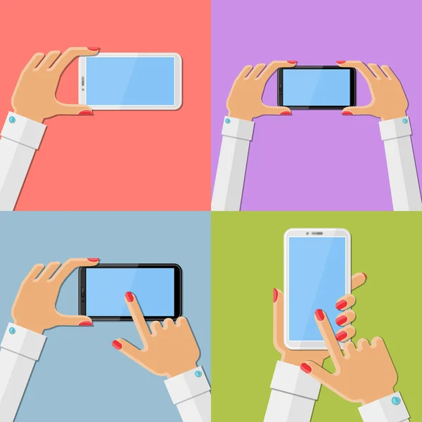 Woman's hands holding smartphone — Stock Vector