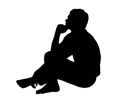 Side profile portrait silhouette of teenage boy sitting on groun clipart