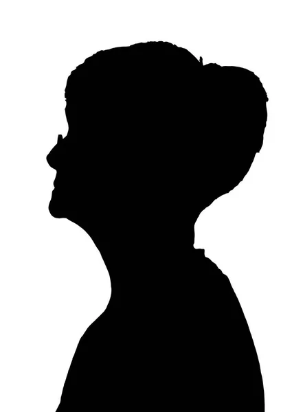 Side profile portrait silhouette elderly lady with glasses — Stock Vector