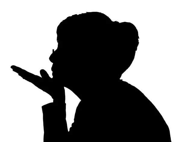 Side profile portrait silhouette of elderly lady blowing kiss — Stock Vector