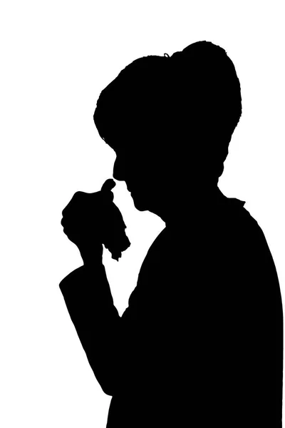 Profile portrait silhouette of sad elderly lady crying or sick — Stock Vector