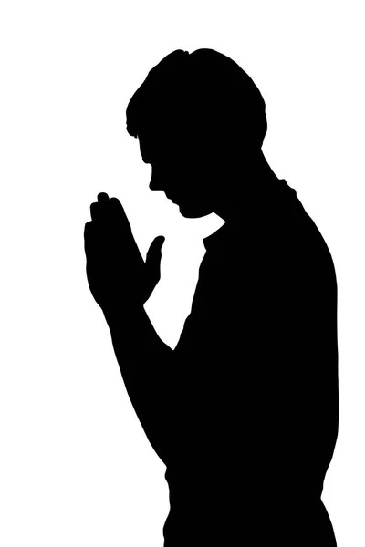Profilo laterale ritratto silhouette religiosa adolescente ragazzo prayin — Vettoriale Stock