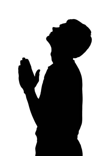 Side profile portrait silhouette of religious teenage boy prayin — Stock Vector