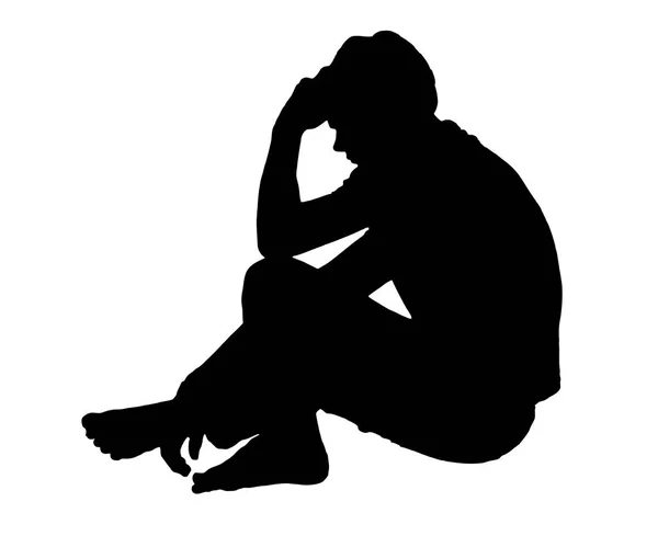 Side profil portré sziluettje depressziós tizenéves fiú ülök — Stock Vector