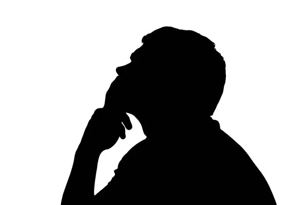 Side profile portrait silhouette of teenage boy thinking finger — Stock Vector