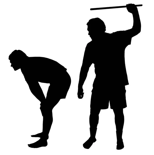 Silhouette of man applying corporal punishment on teenage boy — Stock Vector