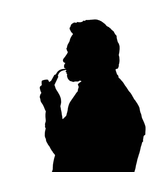 Silhouette of bearded man smoking pipe thinking — Stock Vector