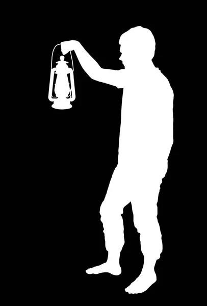 Capovolto silhouette di adolescente ragazzo tenendo su lanterna — Vettoriale Stock