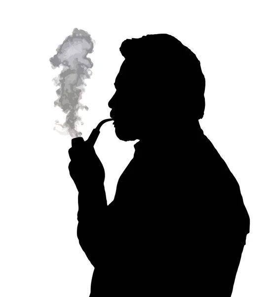 Силуэт бородатого человека, курящего трубку, думает: — стоковый вектор