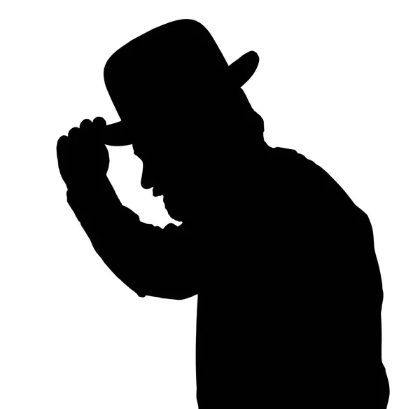 Silhouette vintage d'homme barbu saluant par chapeau basculant — Image vectorielle