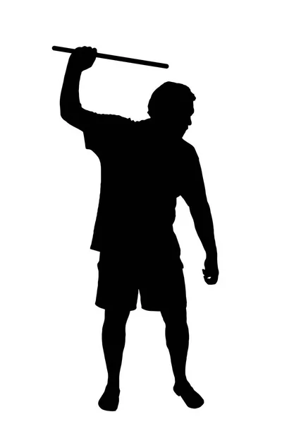 Silhouette eines Mannes, der körperliche Züchtigung mit dem Stock anwendet — Stockvektor
