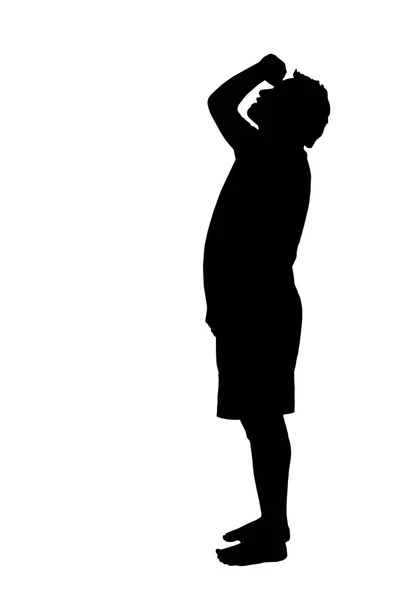 Side profile portrait silhouette of barefoot man looking upward — Stock Vector