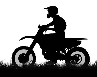 Side profile silhouette of off road biker with scrambler clipart