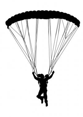 Sky diver açık paraşüt ile silüeti açık profil