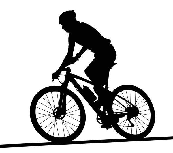 Silhueta perfil lateral do piloto de mountain bike masculino —  Vetores de Stock