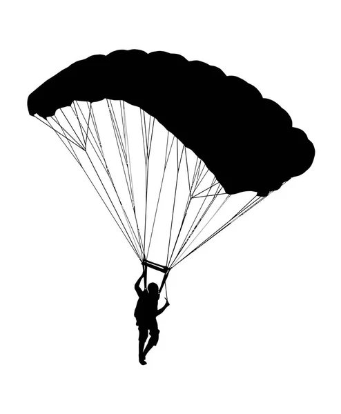 Zijkant profiel silhouet van sky diver met open parachute — Stockvector