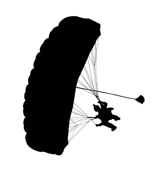 Obere oder untere Profilsilhouette eines Fallschirmspringers mit offenem Fallschirm — Stockvektor