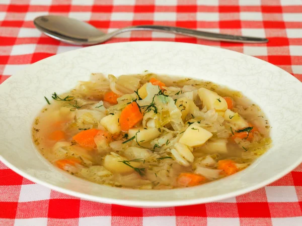 Soupe Chou Italien Dans Une Assiette Blanche — Photo