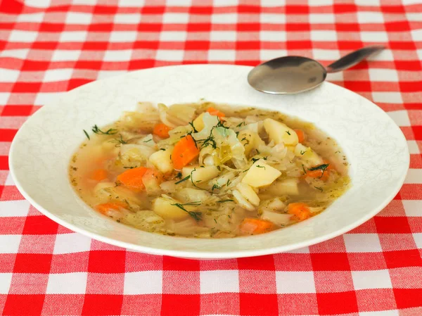 Soupe Chou Italien Dans Une Assiette Blanche — Photo