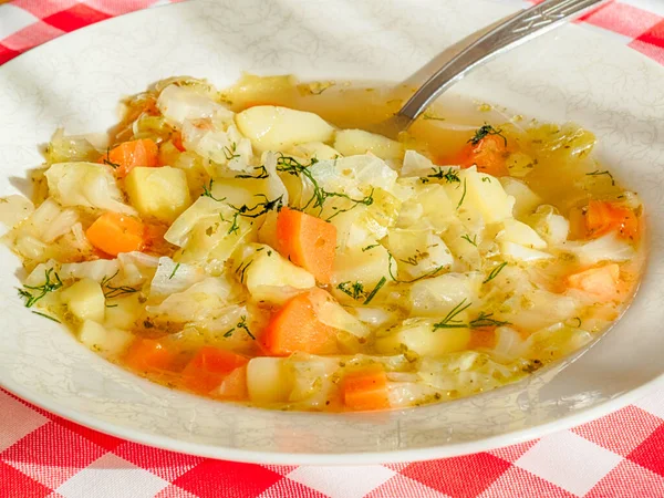 Italian Cabbage Soup White Plate — Stock Photo, Image