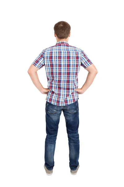 Back view of young men in shirt and jeans — Stock Photo, Image