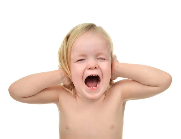 Kind baby peuter gelukkig opzoeken schreeuwen schreeuwen met handen — Stockfoto