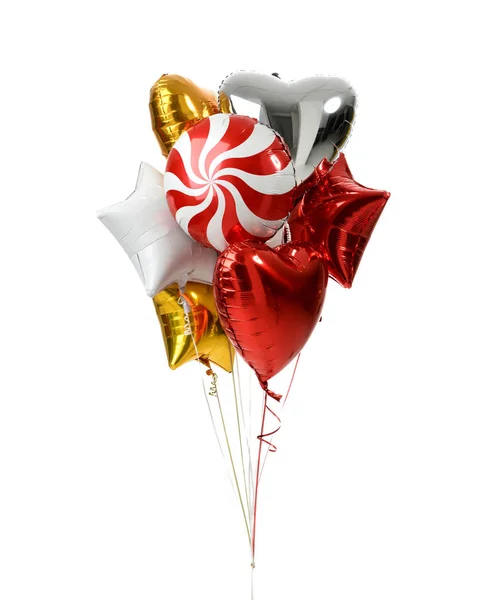 Un mucchio di grandi bianco rosso e oro stella del cuore e caramelle palloncino oggetti — Foto Stock