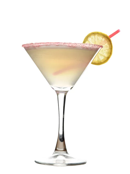 Gula cosmopolitan cocktail inredda med citrus citron och rött sugrör — Stockfoto