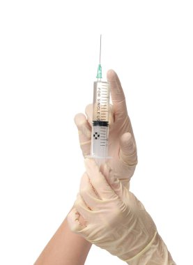 Doktor el ile tıbbi şırınga el enjeksiyon için hazır