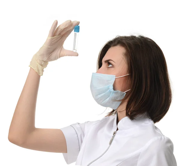 Orvos-nővér a orvosi kémcsőbe vakcinázási koncepció — Stock Fotó