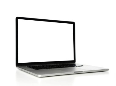 Yeni laptop göstermek klavye ve boş beyaz ekran ile