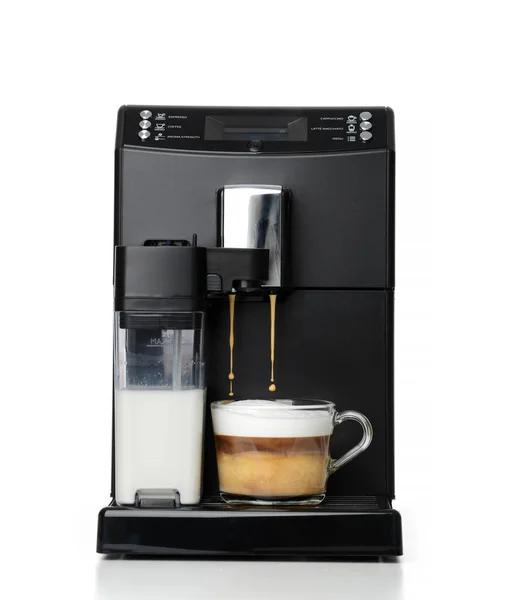 Espresso ve americano kahve makinesi üreticisi latte hazırlık — Stok fotoğraf