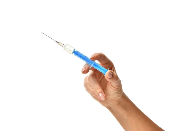 Dokter hand met medische spuit in de hand klaar voor de injectie — Stockfoto