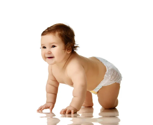 Niño bebé niño niño gordo sobre peso aprendizaje arrastrándose feliz sonrisa —  Fotos de Stock