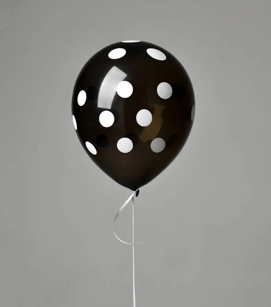Einzelner großer schwarz gepunkteter Latex-Ballon zum Geburtstag auf einem grauen — Stockfoto