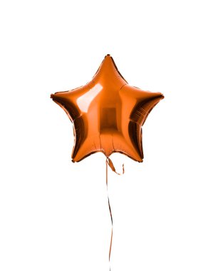 Tek ışık turuncu renk metalik yıldız balon nesne üzerinde beyaz izole doğum günü partisi için