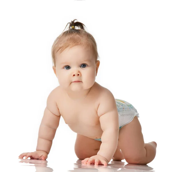 Infant child boy toddler learning crawling happy smiling — Stock Photo, Image