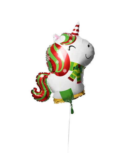 Uppblåsbar Foil ballong ponny enhörning med snöflingor vinter koncept isolerad på vit — Stockfoto