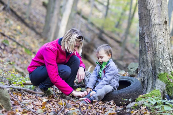 Family hike in the woods.