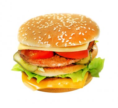 Patates kızartması ve hamburger ile fotoğraf retro arka plan