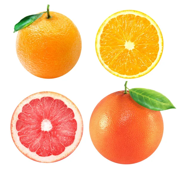Zitrusfrüchte isoliert. rosa Grapefruit und Orange — Stockfoto
