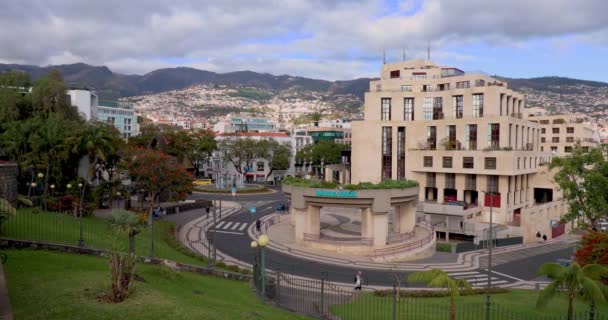 Funchal Eiland Madeira Portugal Europa Portugese Stadsstraat Fontein Reistoerisme Naar — Stockvideo