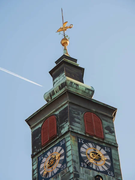 Relógio Rebocador Prefeitura Edifício Medieval Cidade Liubliana Eslovênia Arquitetura Edifício — Fotografia de Stock