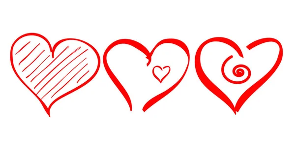 ハート型ベクトル 愛のイラスト バレンタインデーカードの背景に手描きのデザイン ウェブアイコン シンボル サイン ロマンチックな結婚式の招待状 アートスケッチ 白に隔絶された赤線画 — ストックベクタ