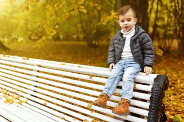 Sonbahar parkında genç bir çocuk