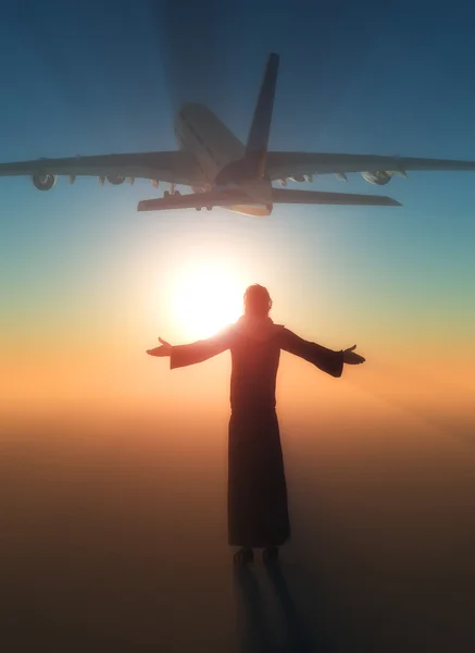 Jesus and plane — Stock Photo, Image
