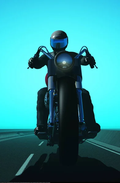 骑摩托车的 3d 渲染 — 图库照片