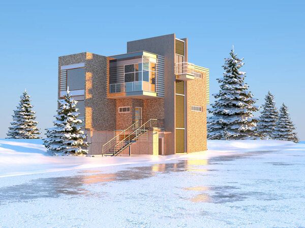 Modern cottage ,3d render