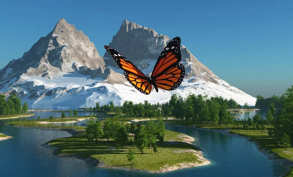 Butterfly and mountains. — Stock Photo, Image